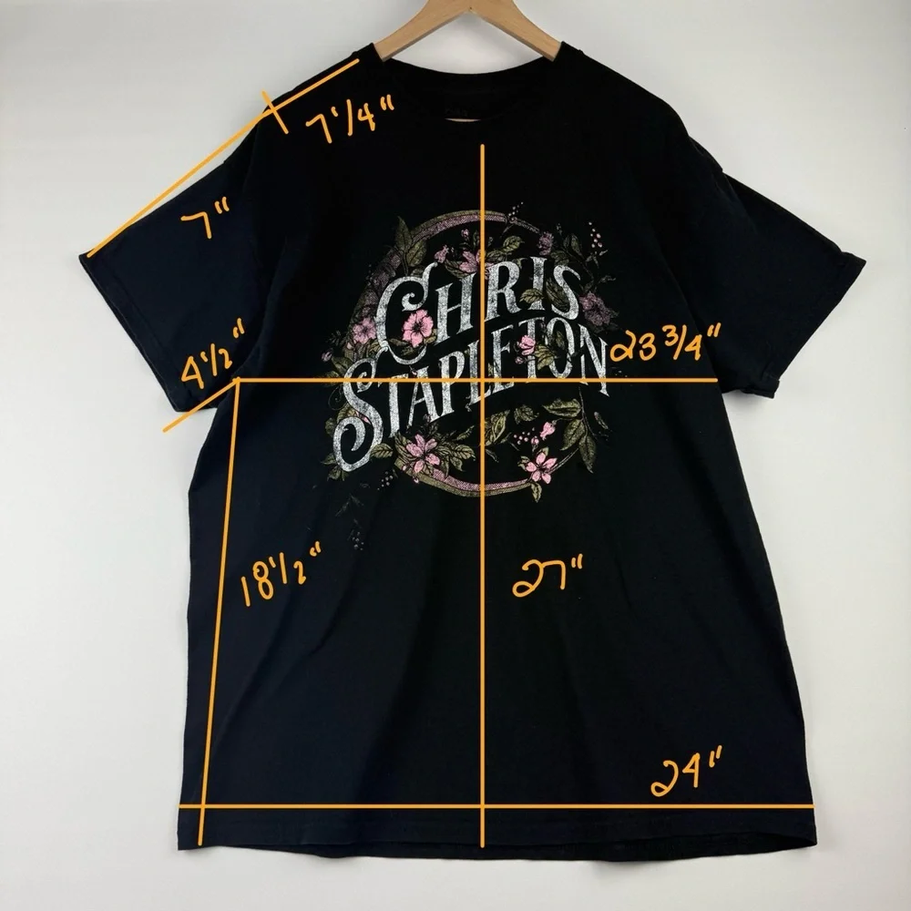 Chris Stapleton Men’s XL Black Graphic Band T-Shirt Floral Tour Style - Picture 5 of 5